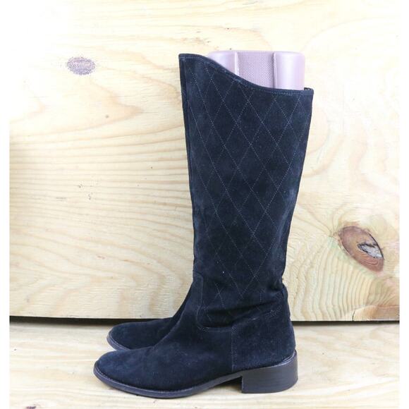 Donald Pliner Boots 7.5M Womens Black Suede Zena Riding Equestrian Shoes Tall - Picture 1 of 6